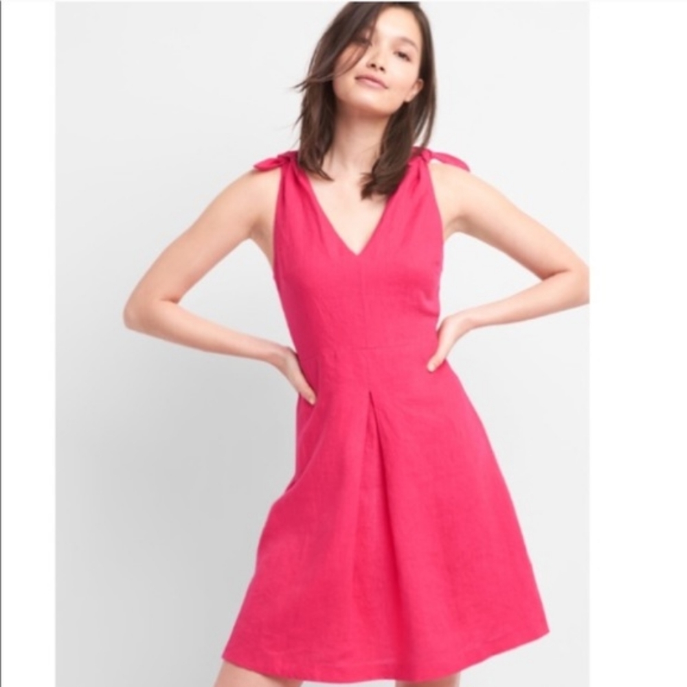 Gap pink tie shoulder linen dress